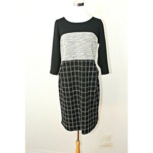 GILLI Maternity Dress Size L Black White 3/4 Sl Plaid Melange Solid Patterns #03